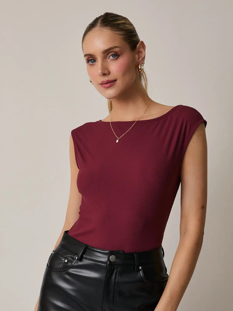 Paige Boat Neck Sleeveless Open Back Bodysuit