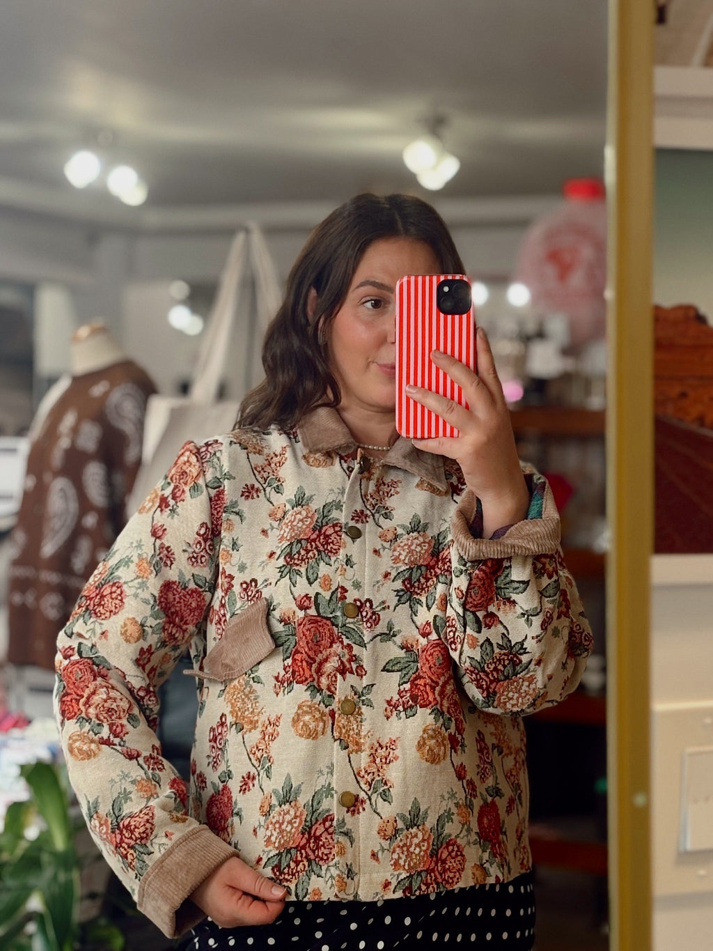 Vintage Floral Corduroy-Collar Jacket