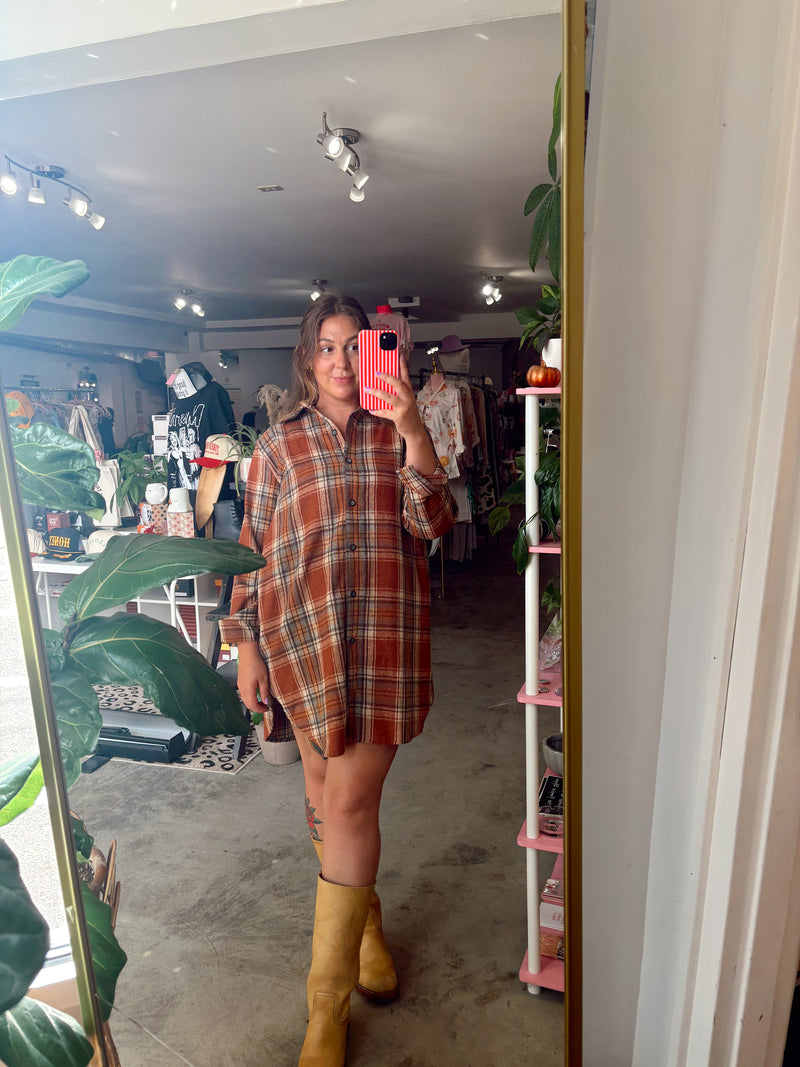 Burnt Orange Plaid Flannel Shacket