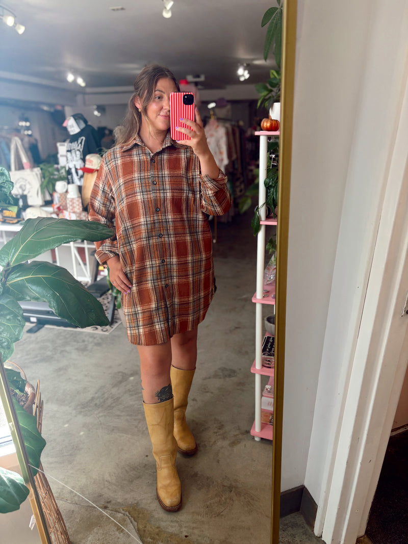 Burnt Orange Plaid Flannel Shacket