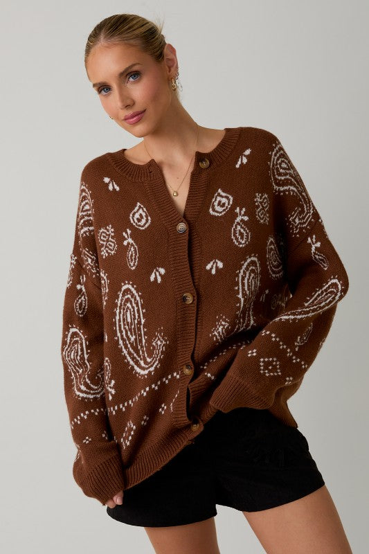 Paisley Charm Oversized Cardigan