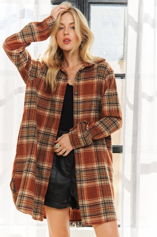 Burnt Orange Plaid Flannel Shacket