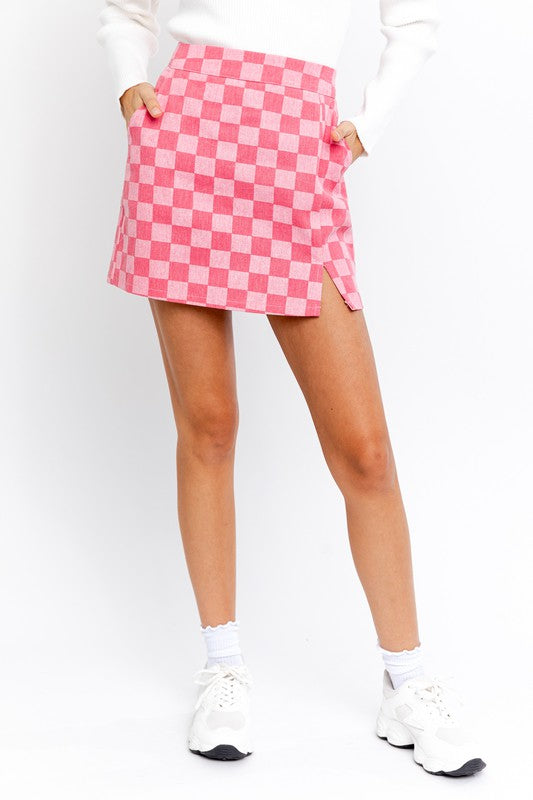 Donna Pink Checker Board Mini Skirt
