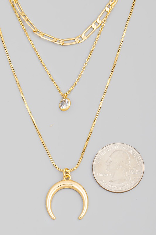 Dainty Layered Chain Moon Pendant Necklace Set