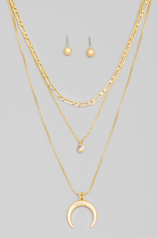 Dainty Layered Chain Moon Pendant Necklace Set