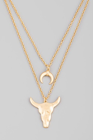 Bull and Moon Gold Layered Necklace