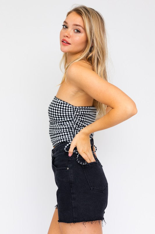 Crystal Black and White Checkered Tube Top