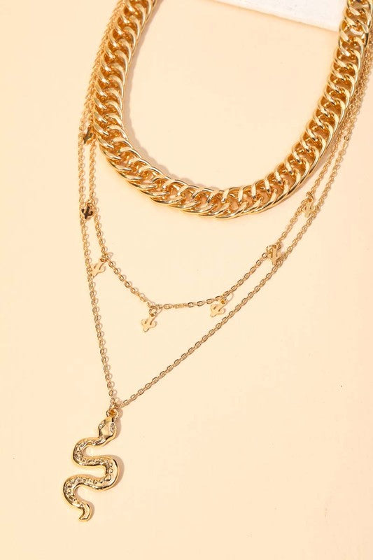 Chunky Snake Pendant Layered Necklace