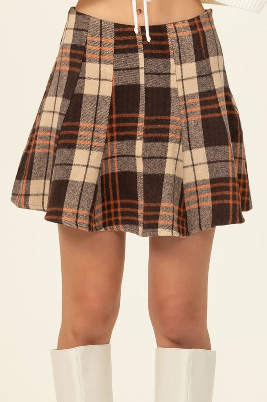 Saylor Brown Flannel Mini Skirt