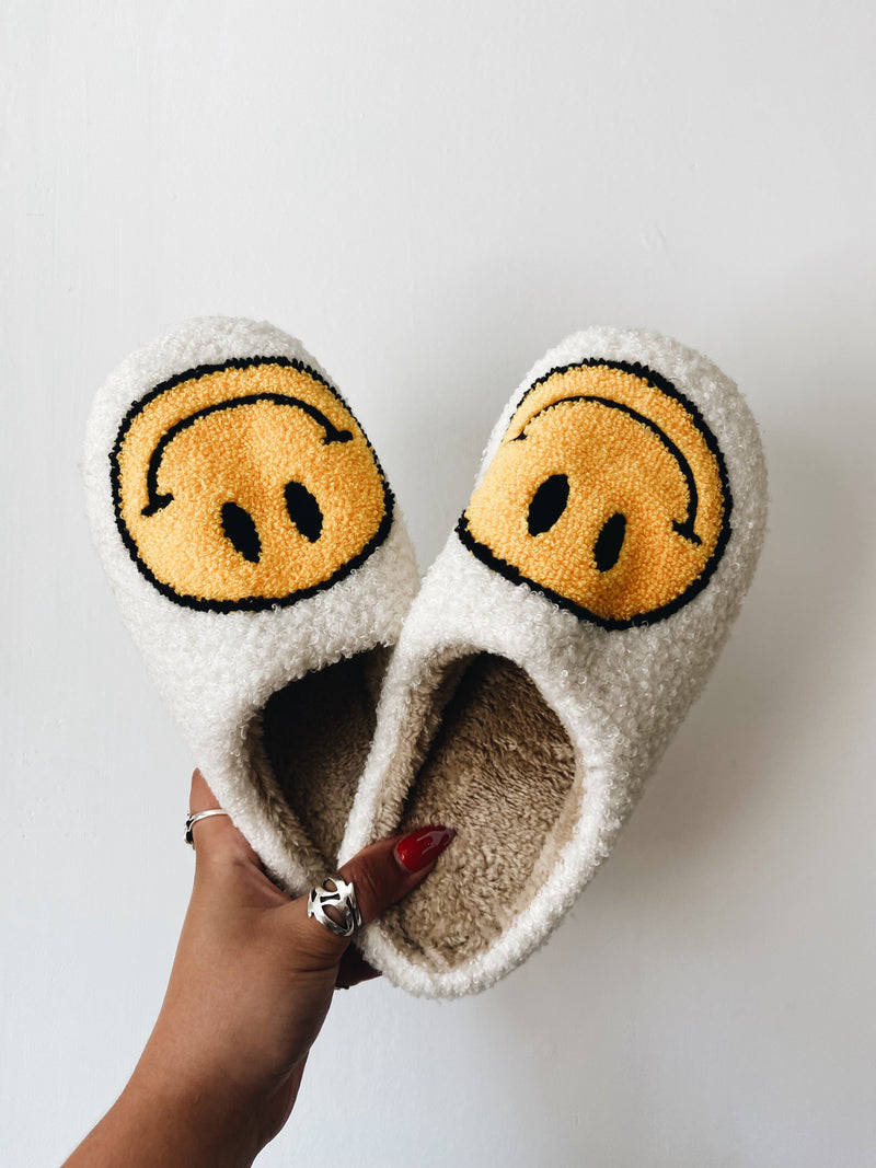 Smiley Face Fuzzy Slippers