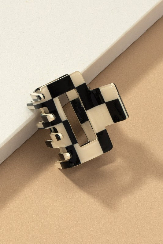 Mini Acetate Checkered Claw Clip
