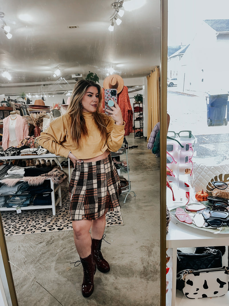 Saylor Brown Flannel Mini Skirt