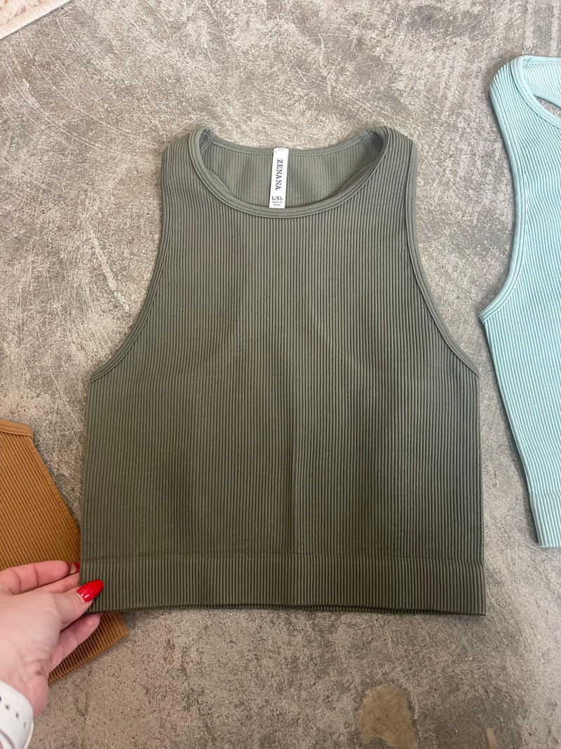 Arya Ribbed Seamless High-Neck Cropped Tank