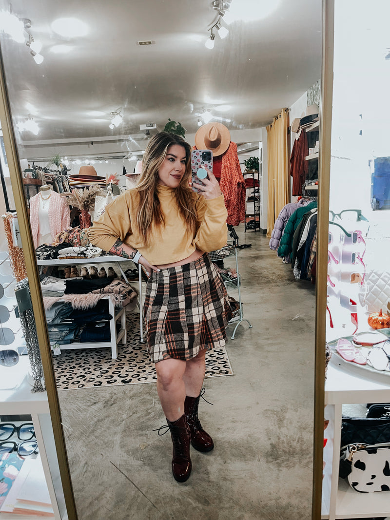 Saylor Brown Flannel Mini Skirt