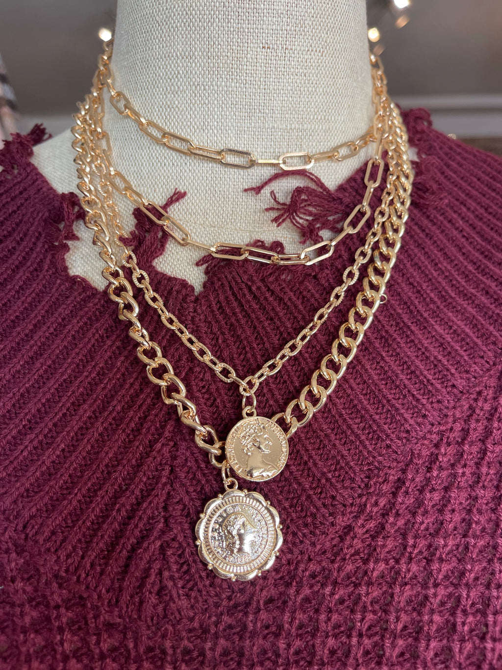 Double Coin Gold Chain Necklace