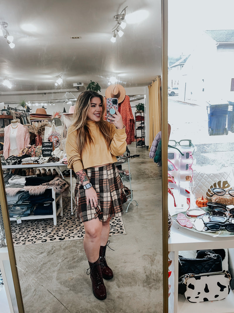 Saylor Brown Flannel Mini Skirt