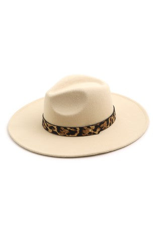 Dulce Leopard Strap Flat Brim fedora