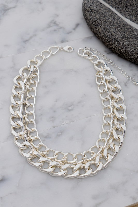 Silver Multi Braided Chain Necklace